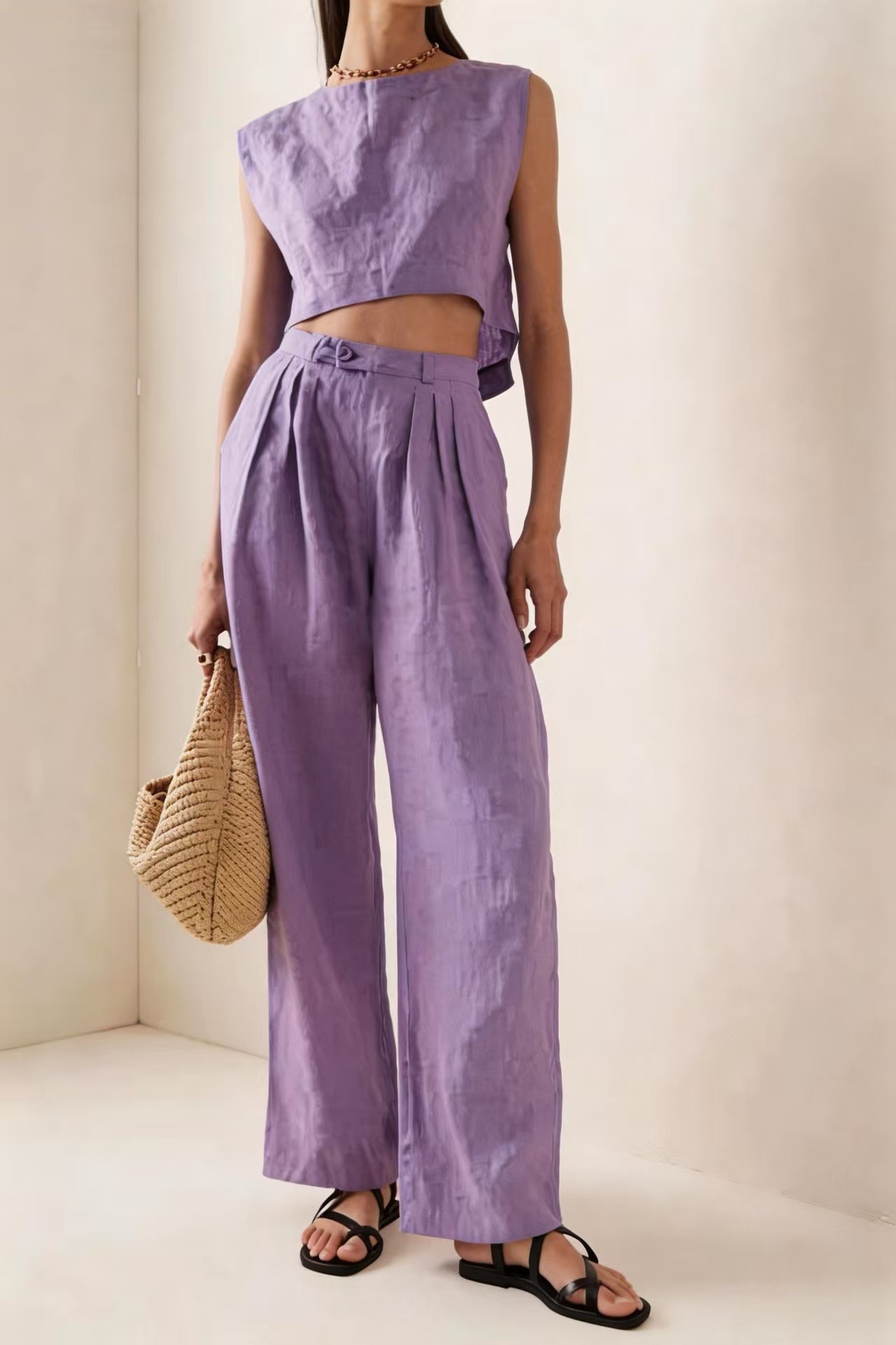 Women's Crew-Neck Loose Casual Two-Piece Set – breathable t-shirt and pants front view
