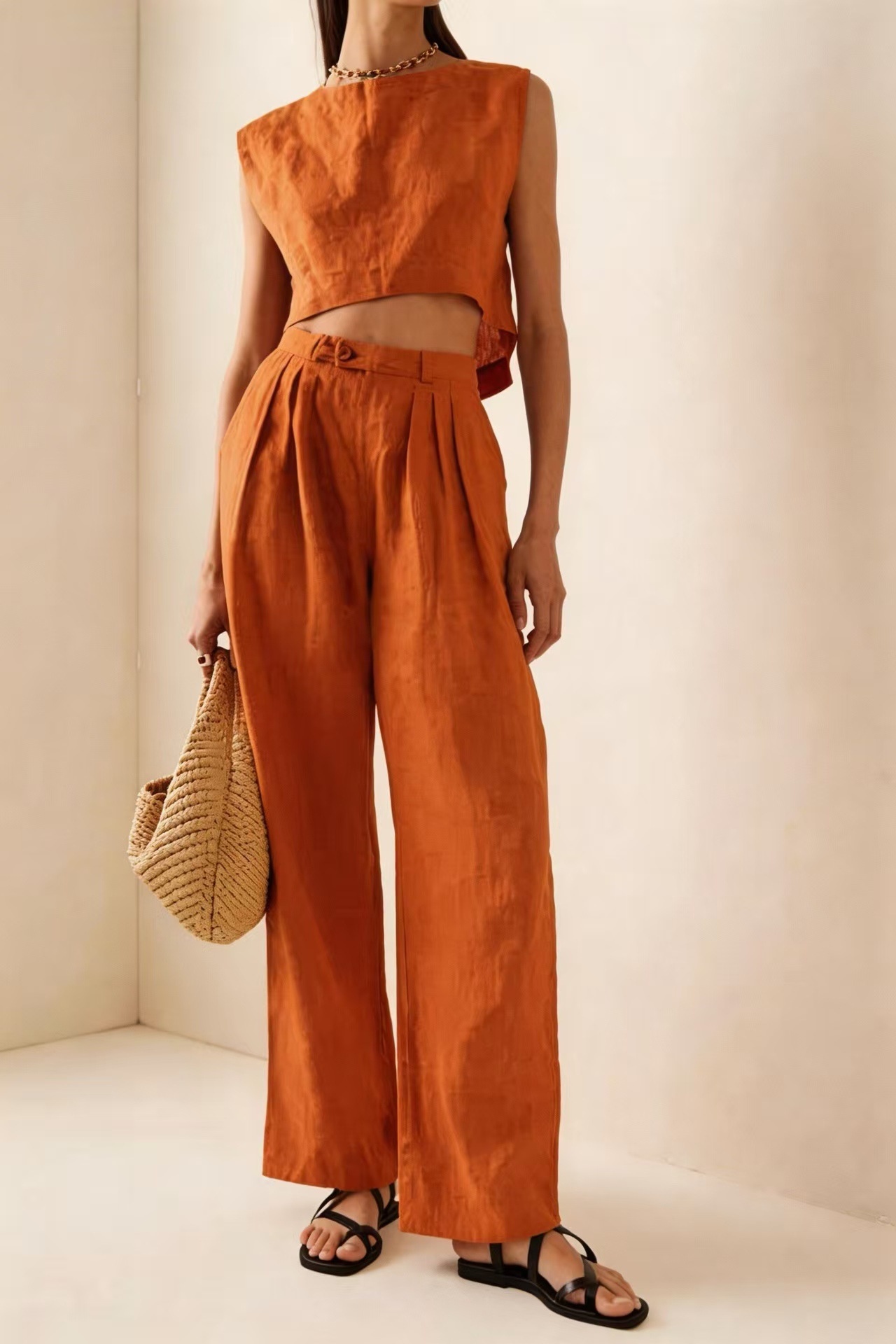 Women's Casual Matching Set – loose crew-neck top and wide-leg pants outfit