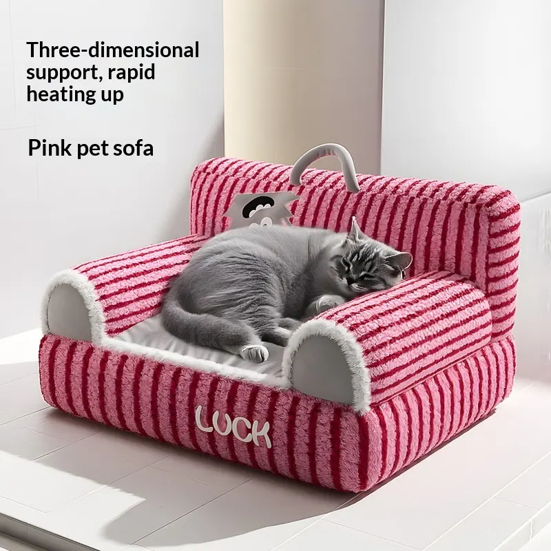 Cat Bed Pet Plush Sofa Cat Striped Raised