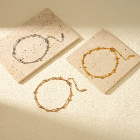 Fashionable and Minimalist Multi-layer Metal Bead Anklet