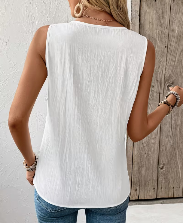 Women's Cotton Round-Neck Tank Top – loose-fit solid color casual elegant back view