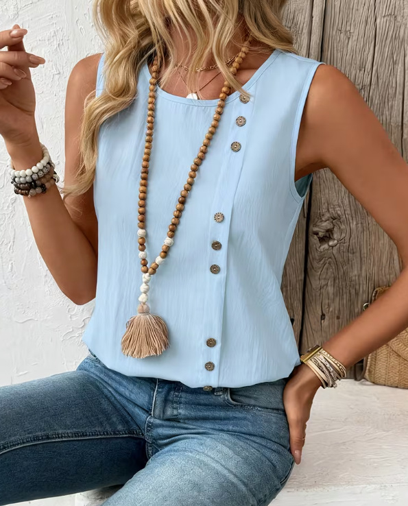 Women's Loose-Fit Tank Top in White – round-neck cotton casual elegant breathable
