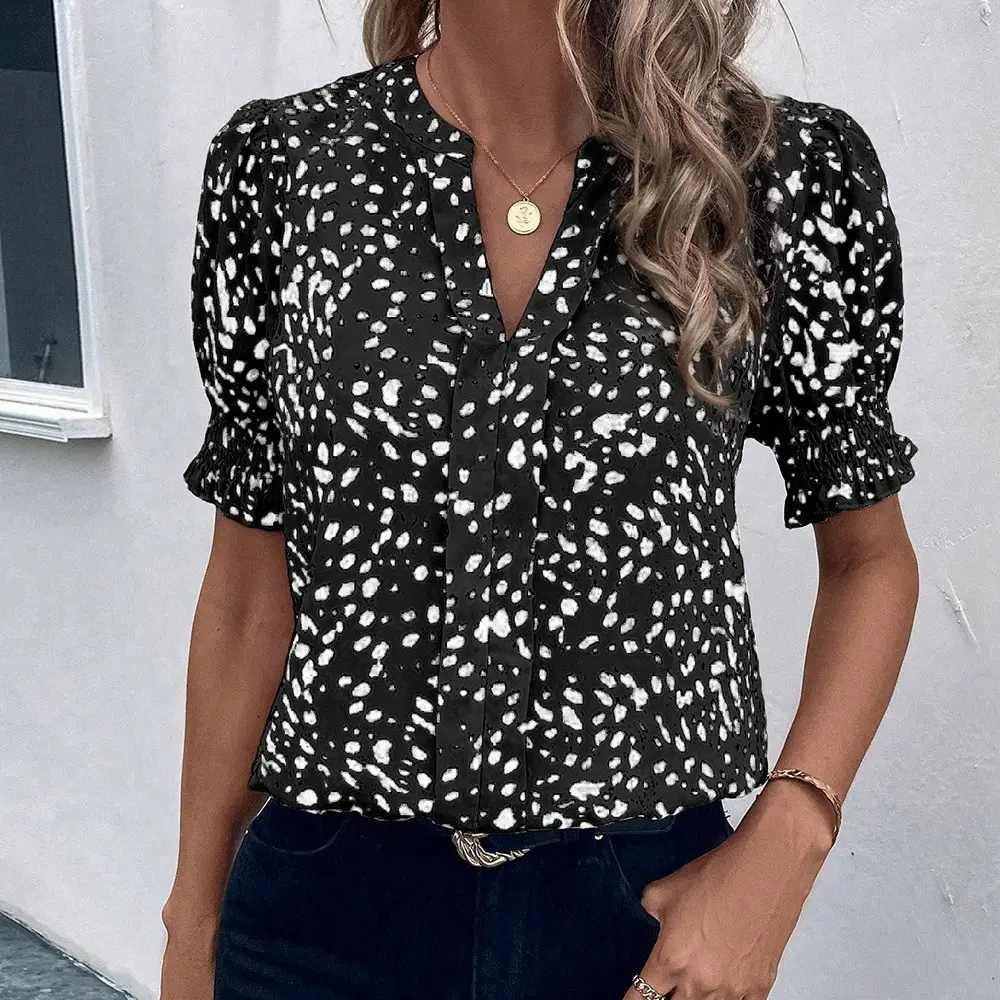 Women's V-neck Short-sleeved Shirt Printed