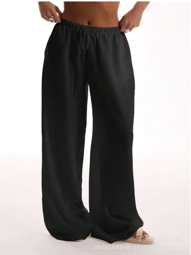 Womens Relaxed-fit Solid-color High-waist Wide-leg Casual Pants