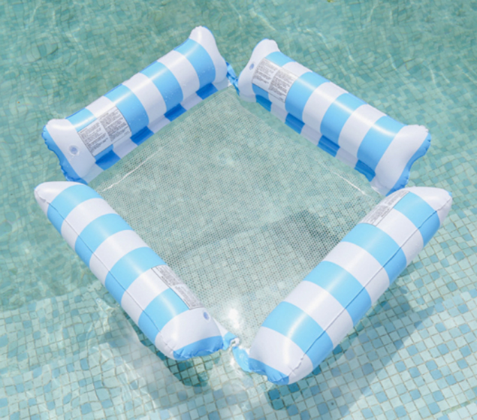 Inflatable Four-tube Deck Chair Floating Bed Water Play Striped Hammock Foldable Mesh Floating Row Chair