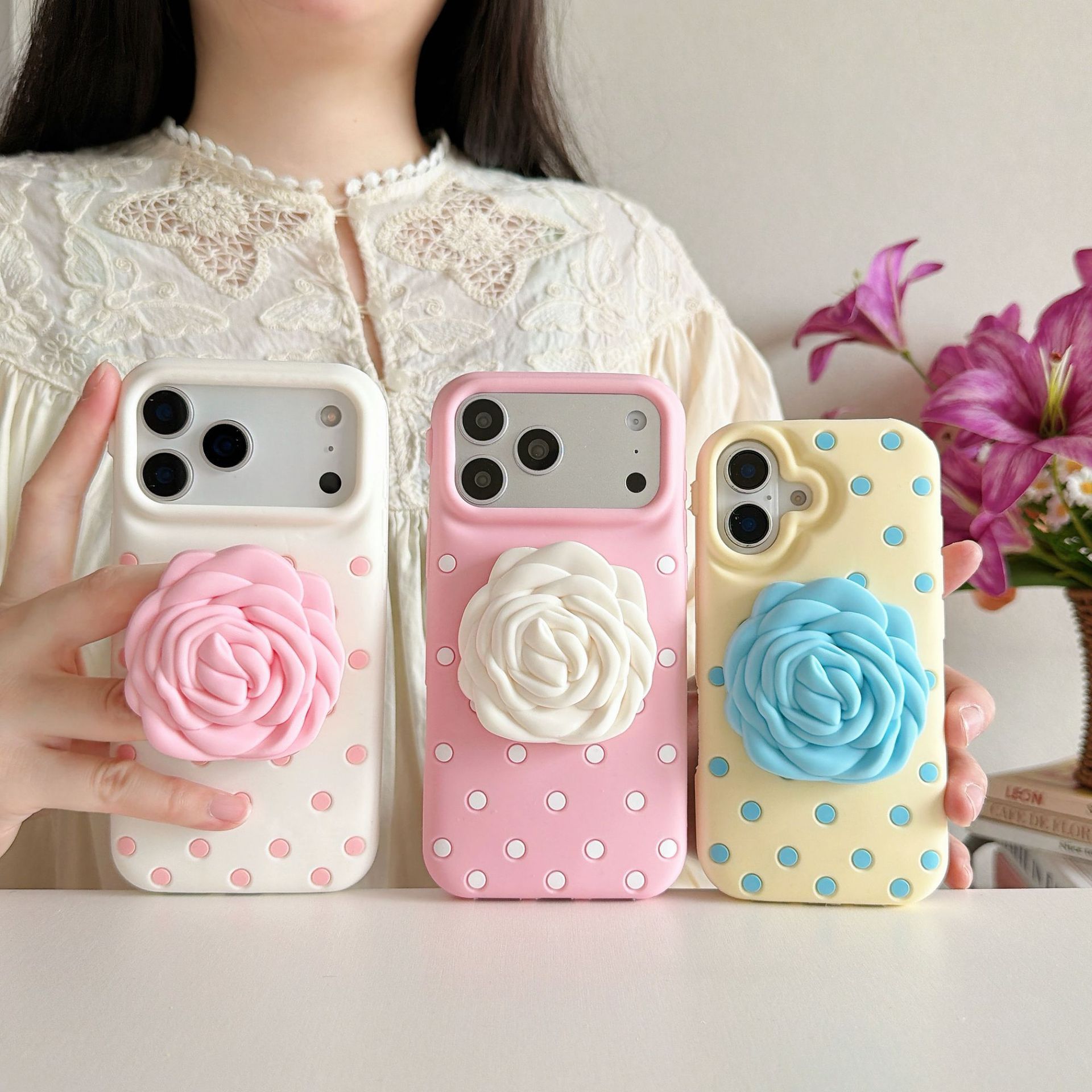 Stent Polka-dot Rose Silicone Phone Case Protective Cover 3