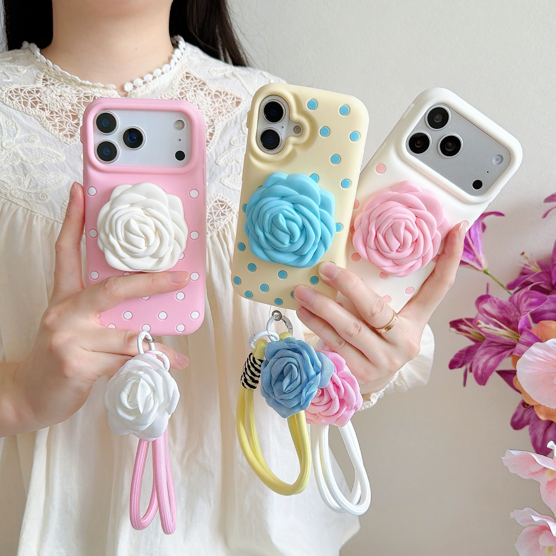 Stent Polka-dot Rose Silicone Phone Case Protective Cover 4