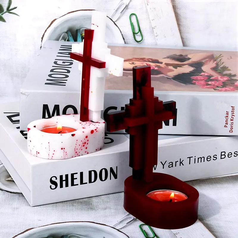 Cross-shaped Candle Holder Halloween Ornament Silicone Mold