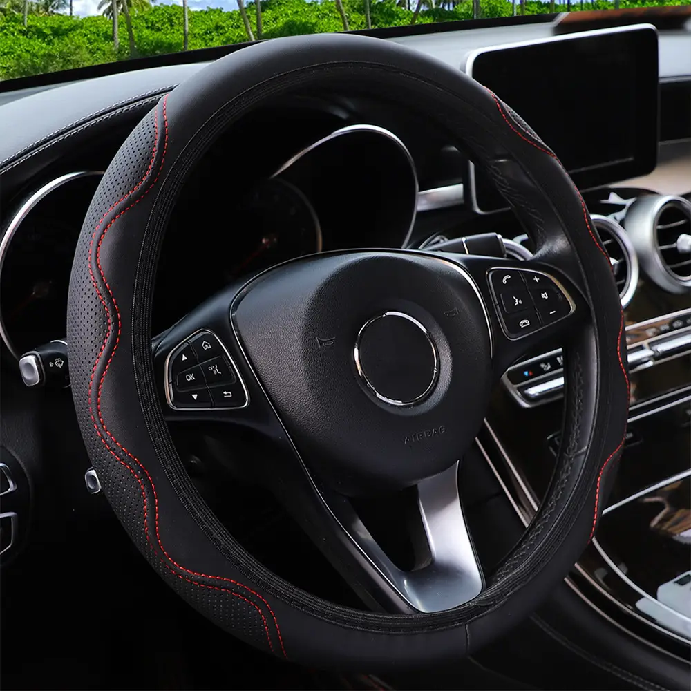 Fiber Leather Embossed Corrugated Elastic Stretch Steering Wheel Cover