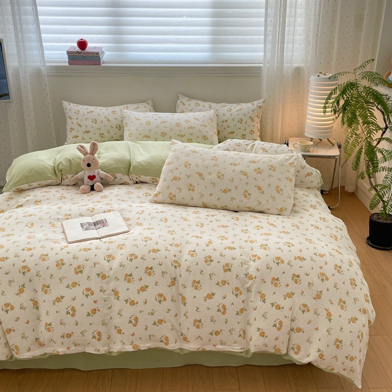 Cloud-feel Double-layered Cotton Print Four-piece Bedding Set