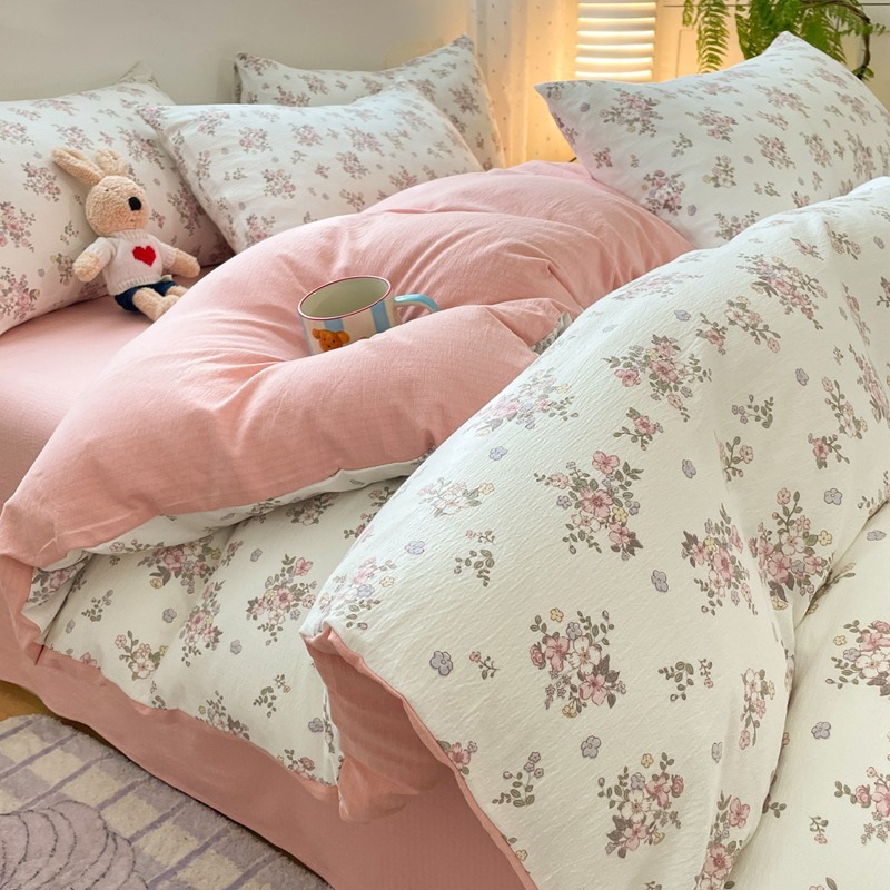 Cloud-feel Double-layered Cotton Print Four-piece Bedding Set