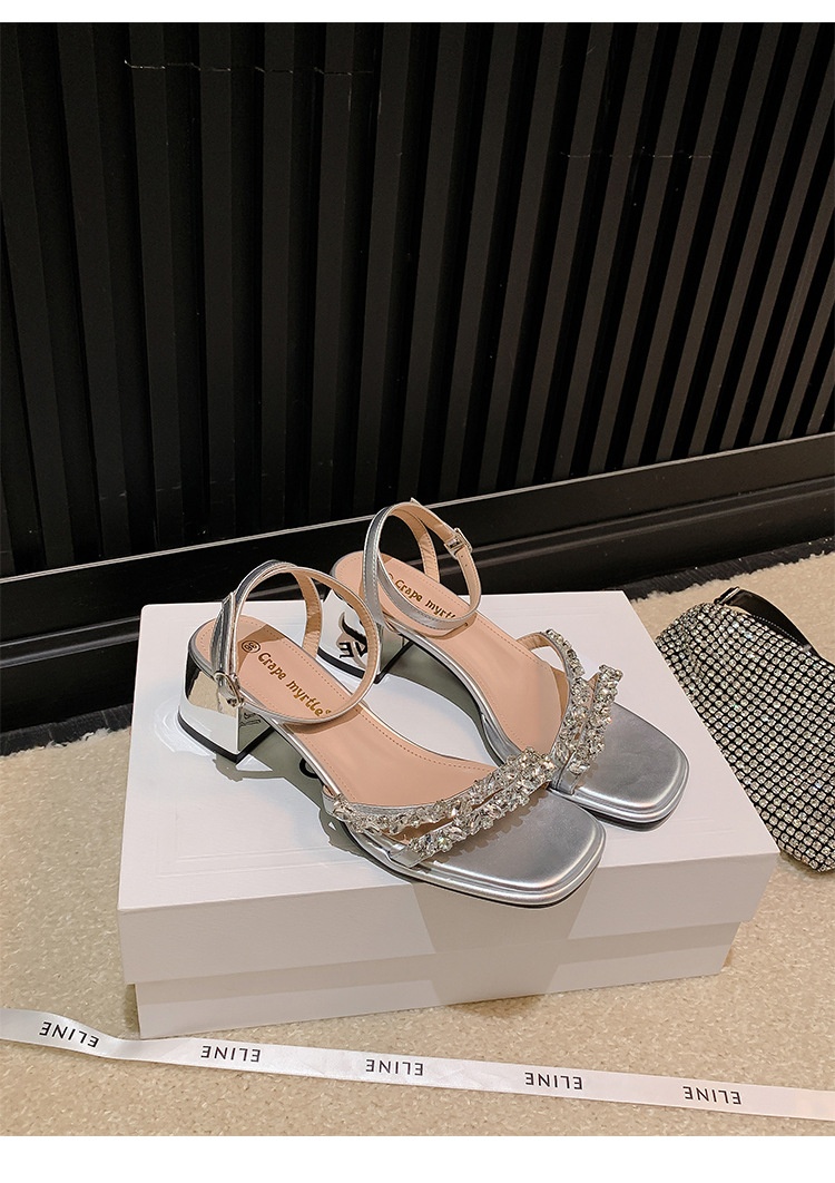 Rhinestone Open-Toe Mid-Heel Sandals White – Sarah Express