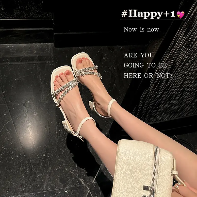 Womens Fashionable Rhinestone-studded Open-toe High-heeled Sandals