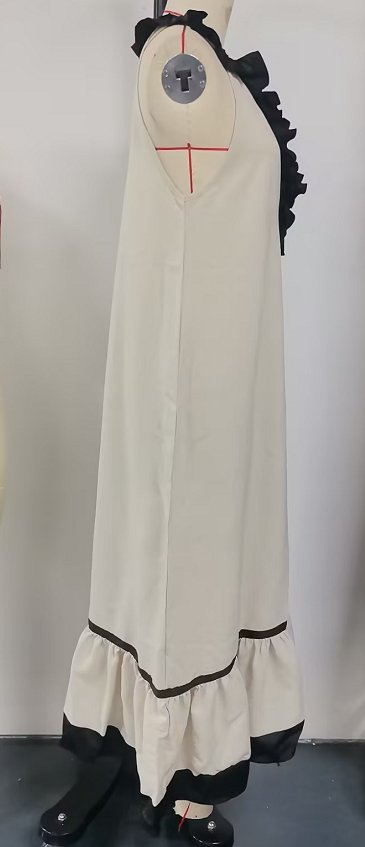 Women's Resort Linen Maxi Dress in Light Blue – halter neck ruffle boho A-line flowy