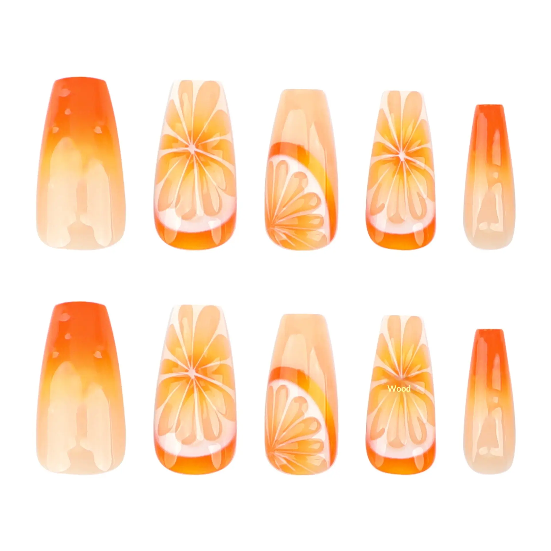 3D Fruit Orange Gradient Wearable Nails