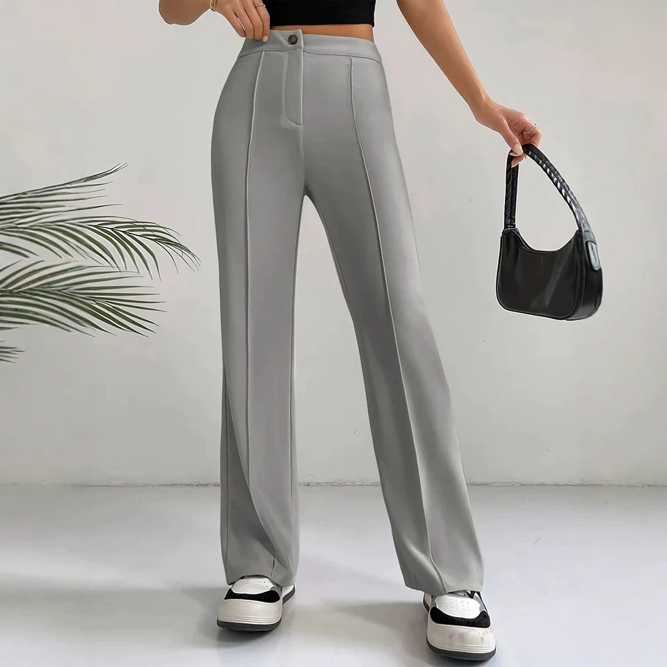 Women's high-waisted flare pants with stitching detail in light blue – straight leg elegant