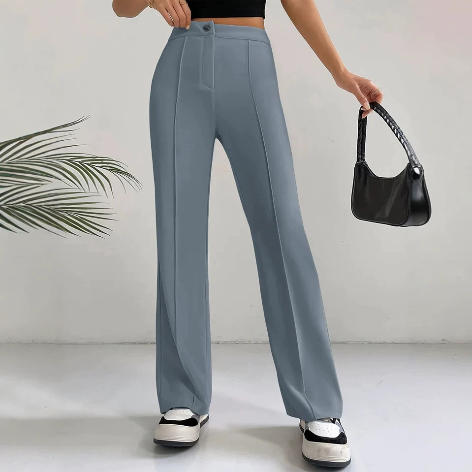 Women's high-waisted flare pants stitching detail – straight leg elegant commute full length