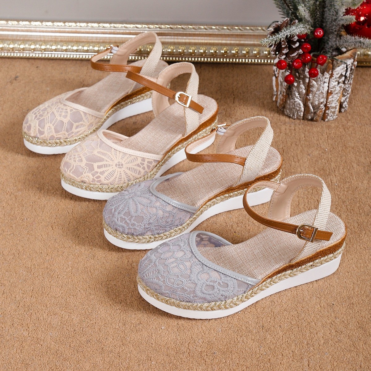 Sarah Express Mesh Embroidered High-Heel Sandals Detail View