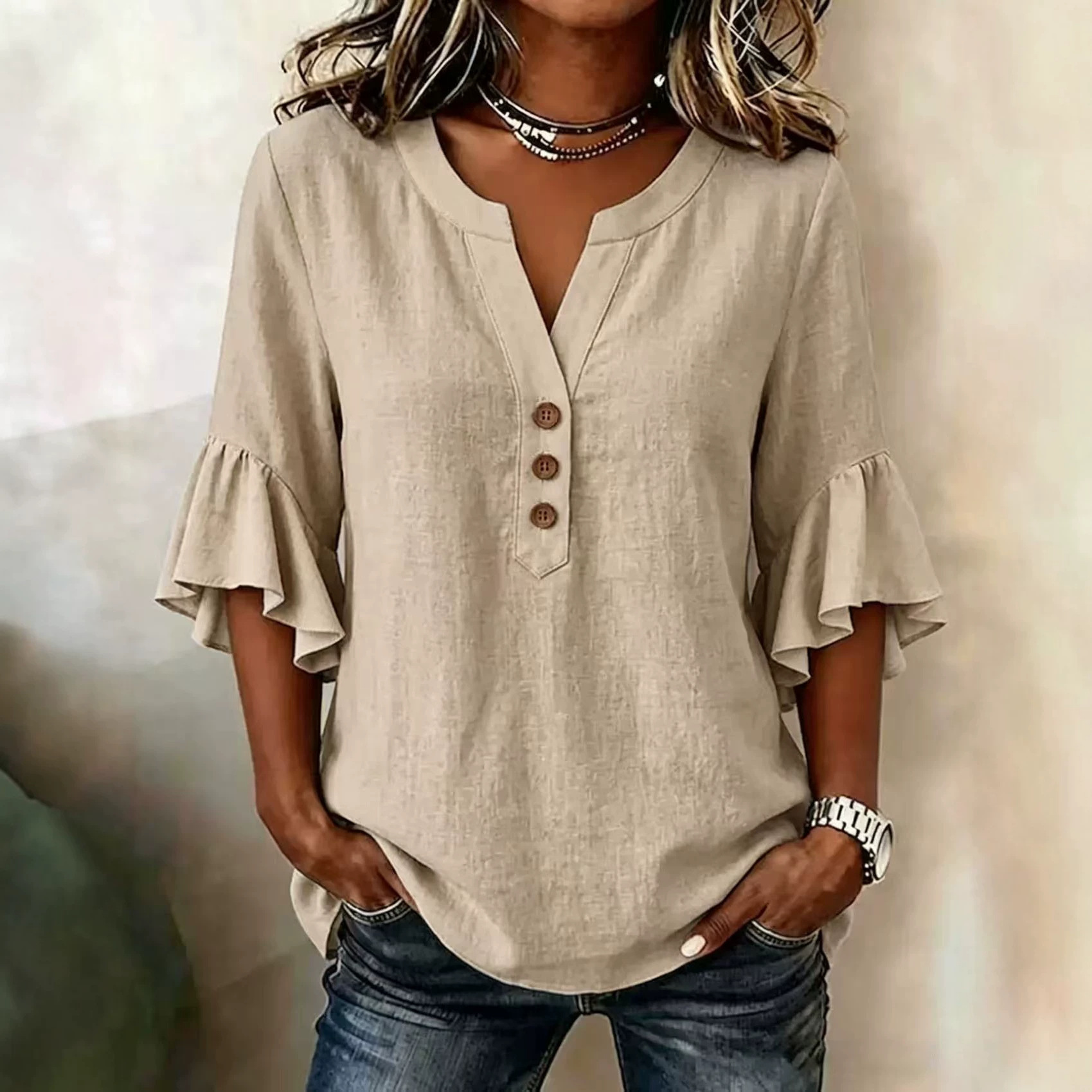 Effen Casual Losse Blouses Voor Dames Mode Zomer Vintage Dames Oversized Overhemden En Blouses Elegante Jeugd Topjes