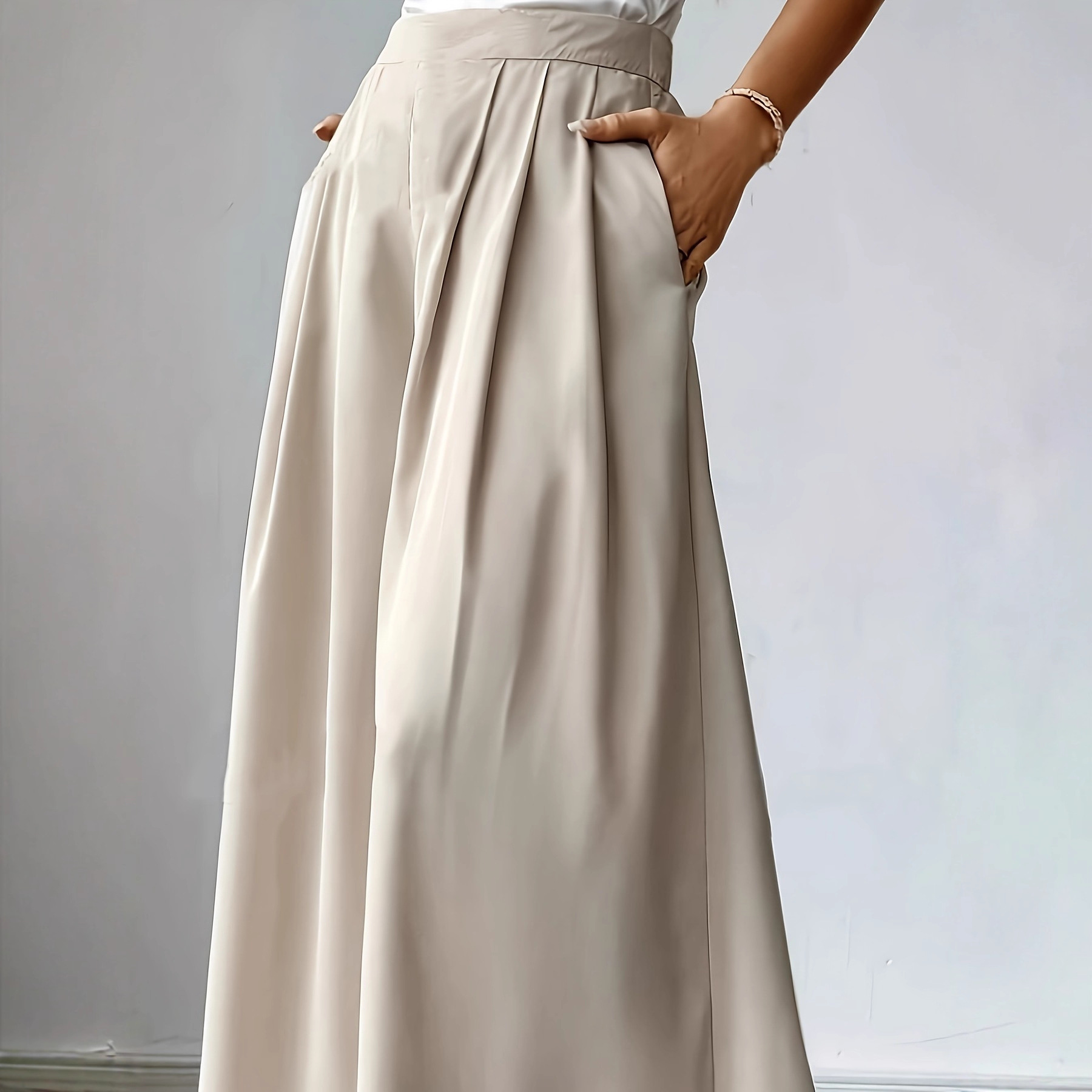 Women's high-waist pleated wide-leg pants in linen styled bohemian – relaxed full-length