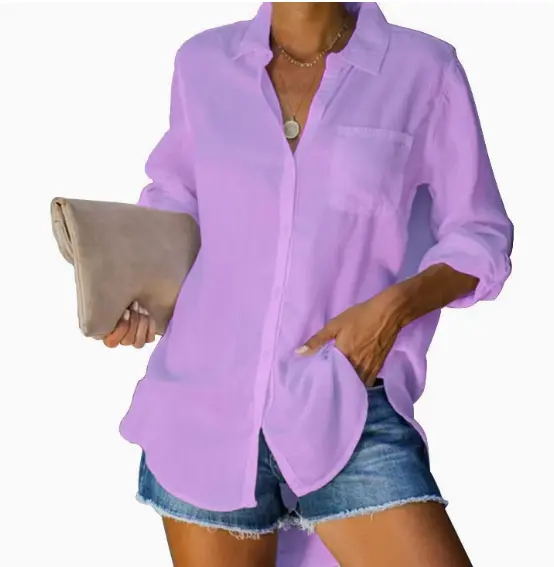 Commuter Lapel Long Sleeve Solid Single Breasted Cardigan Shirt