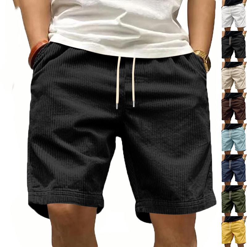 Mens Casual Versatile Lightweight Corduroy Shorts