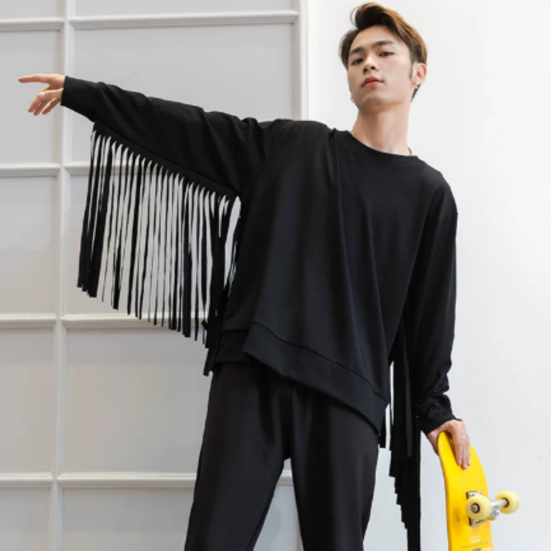 Unique Long-sleeved Crew Neck Sweatshirt With Long Tassels - A Versatile Runway Style
