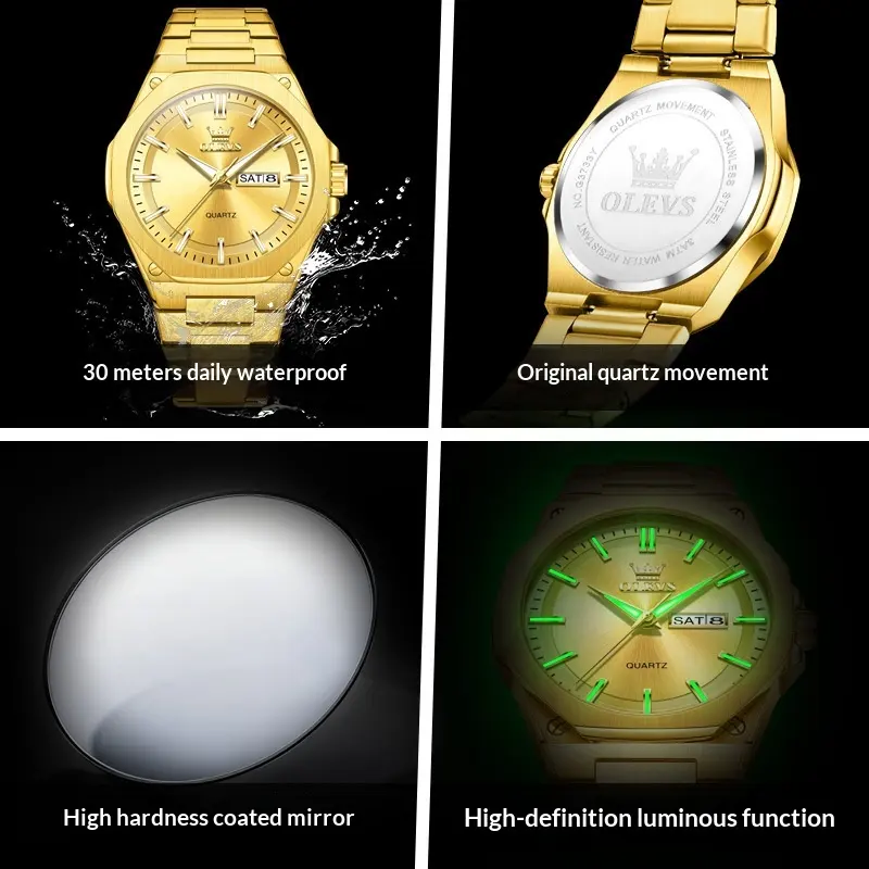 Waterproof Dual-Date Mens Quartz Watch