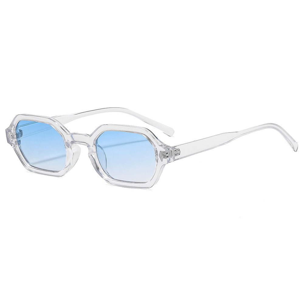 Polygonal sunglasses in transparent blue frame – unisex hexagonal fashion eyewear