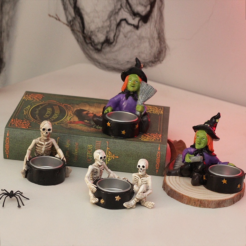 Witch Skull Resin Candle Holder Ornament Party Table Craft Decoration