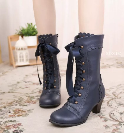 Ribbon-Trimmed Chunky-Heel Boots, picture 6 of 8