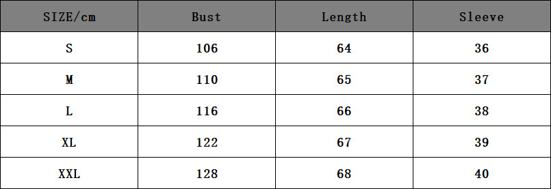Size chart for women's ruffled flare-sleeve loose-fit cardigan shirt – US sizes S, M, L, XL, 2XL with bust, waist, and hip measurements in inches