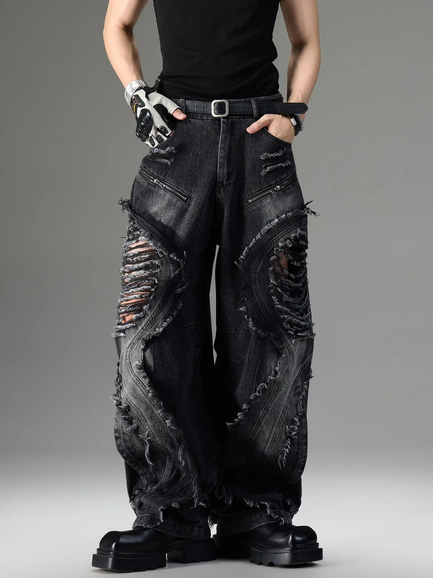 American-style Vintage Deconstructed Distressed Jeans