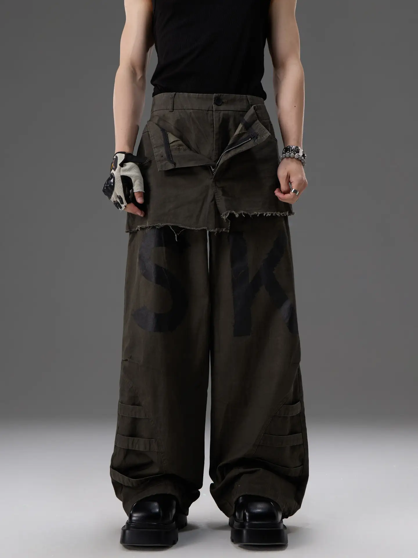 Mock-two-piece Design Straight-leg Workwear Pants