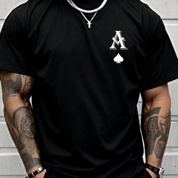 Men's Casual Letter Print Round Neck T-Shirt, Su