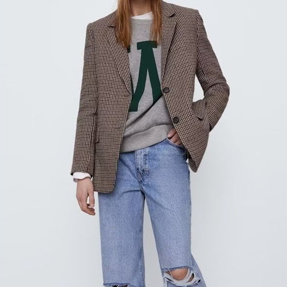 British-style Houndstooth Brushed Blazer For Women