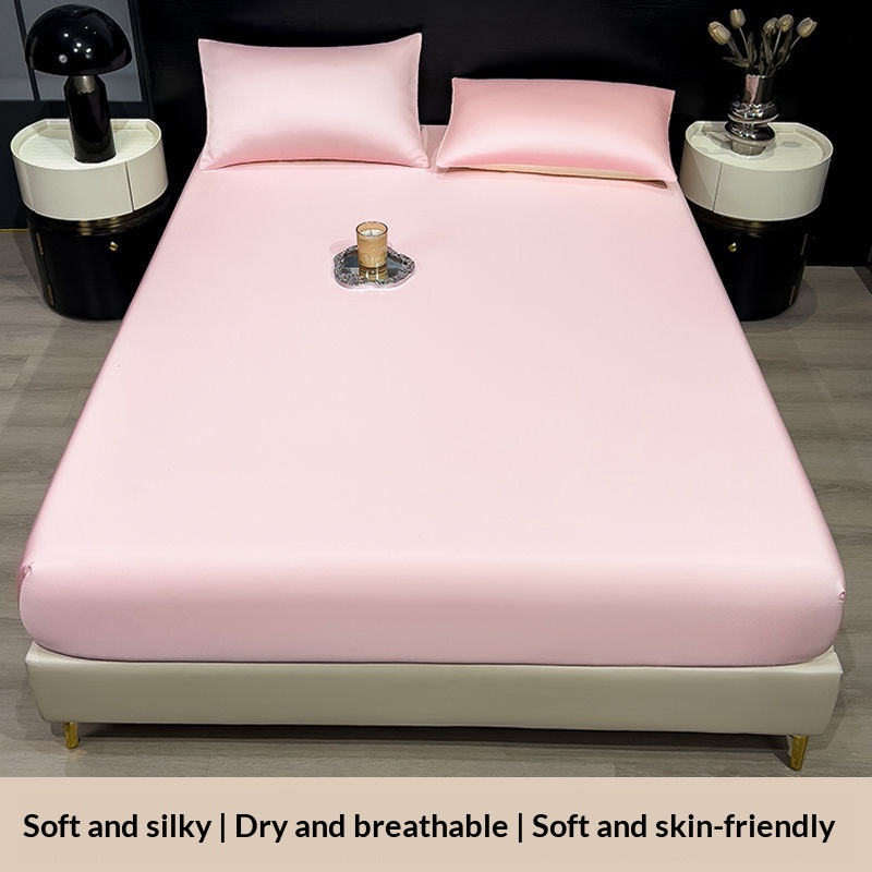 Summer Solid-Color Ice Silk Fitted Sheet