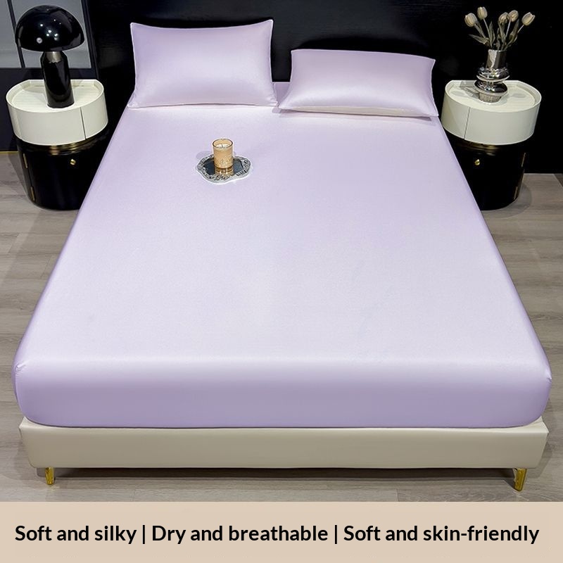 Summer Solid-Color Ice Silk Fitted Sheet