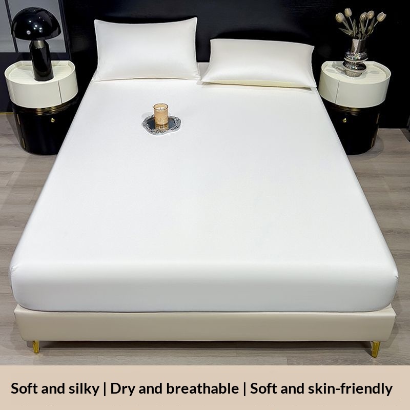 Summer Solid-Color Ice Silk Fitted Sheet