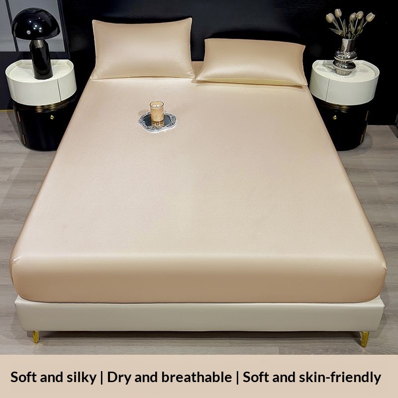Summer Solid-Color Ice Silk Fitted Sheet