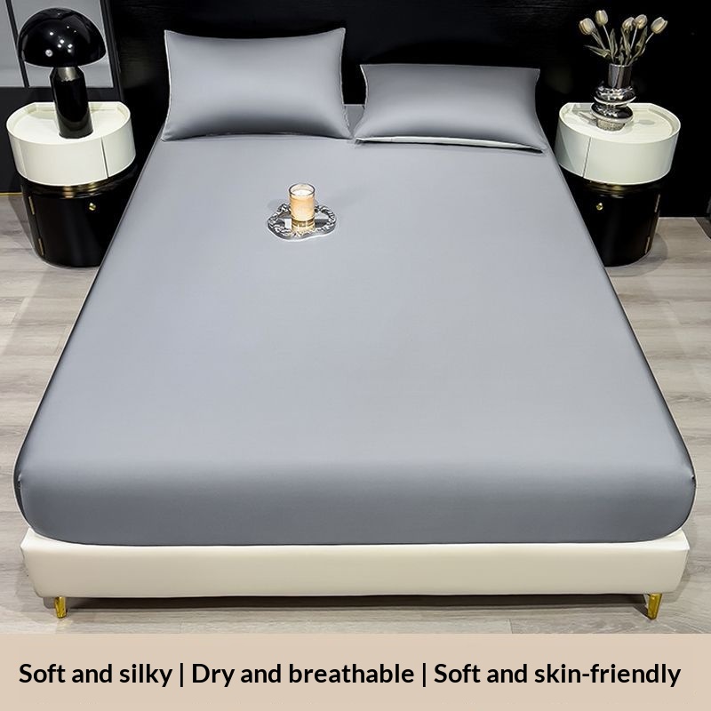 Summer Solid-Color Ice Silk Fitted Sheet