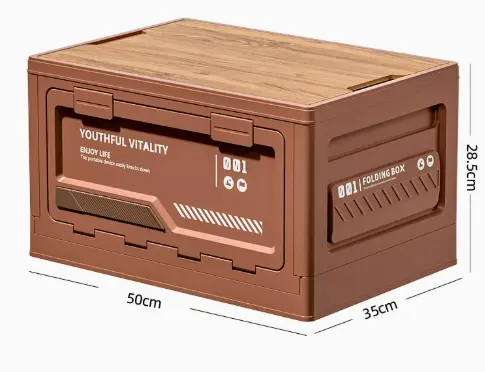 Outdoor Camping Storage Box With Side-opening Door And Wooden Lid