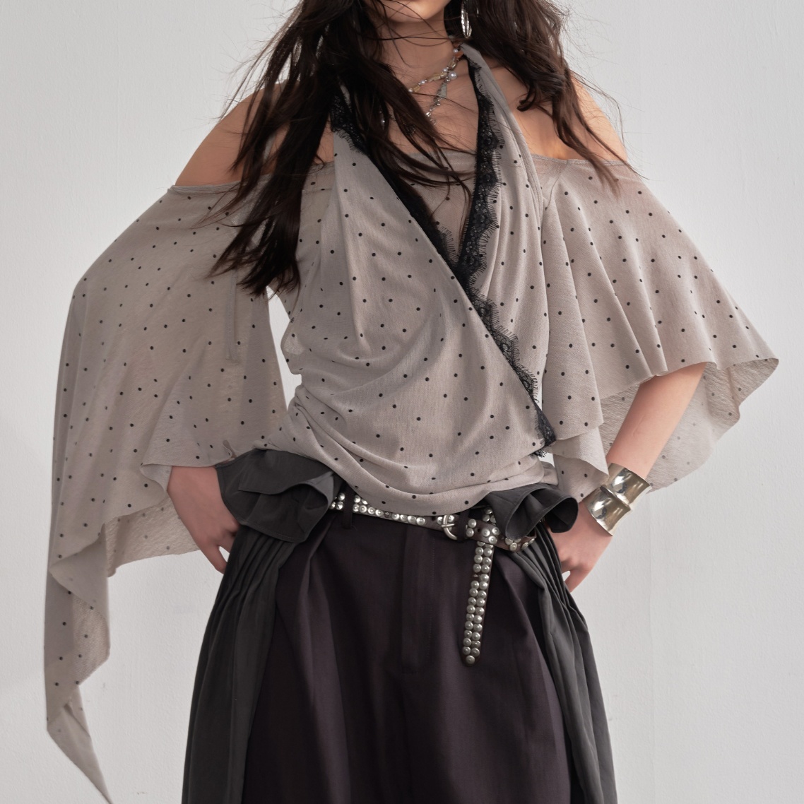 Retro Asymmetrical Shawl-sleeve Halter Top Blouse thumbnail 4