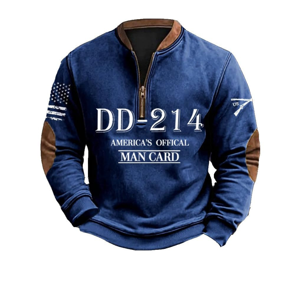 Digital-Print Christmas Cartoon Mens Crew-Neck Zip-Up FallWinter Sweatshirt