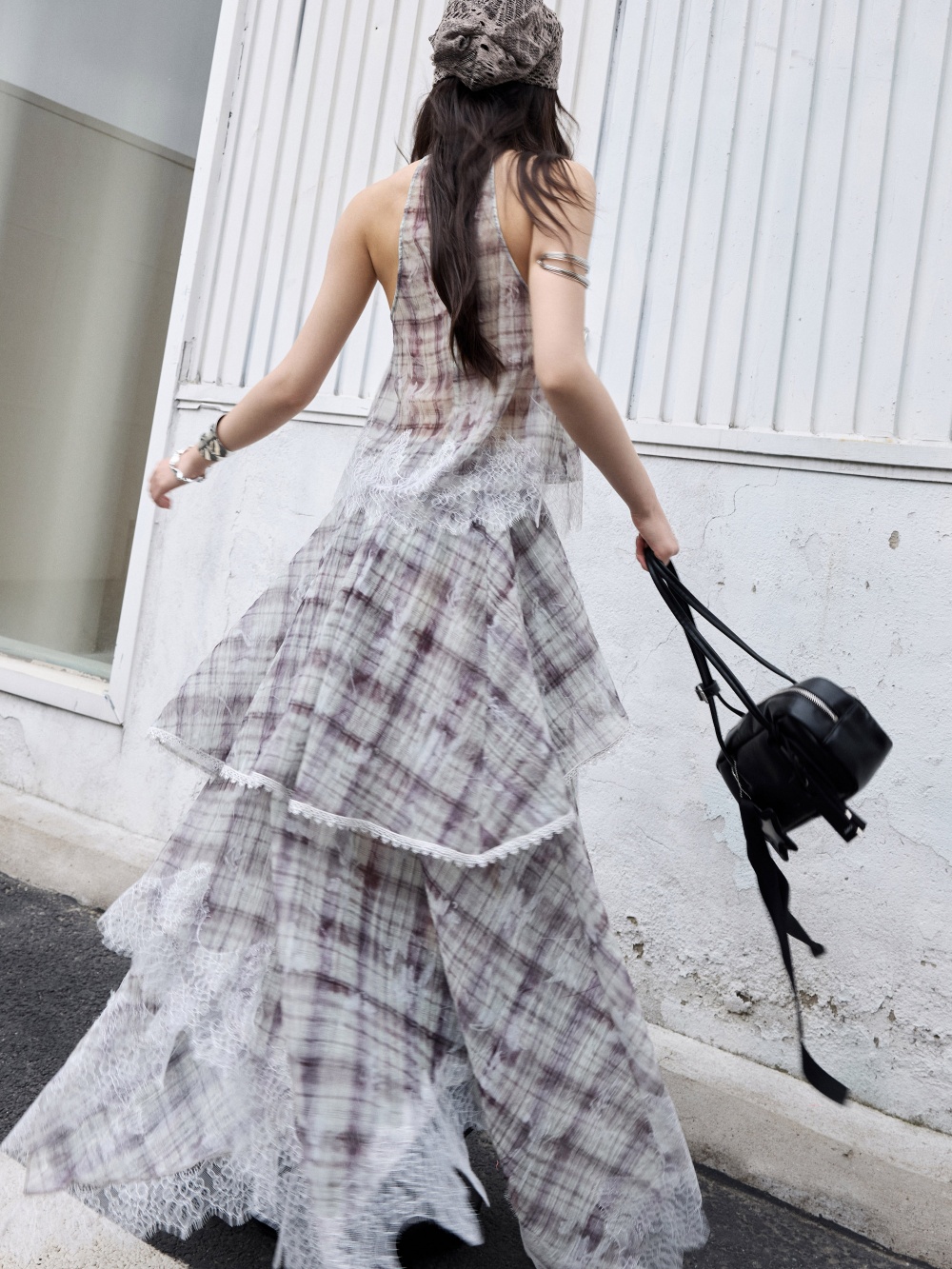 Irregular Lace-Panelled Plaid Two-Piece Dress thumbnail 3