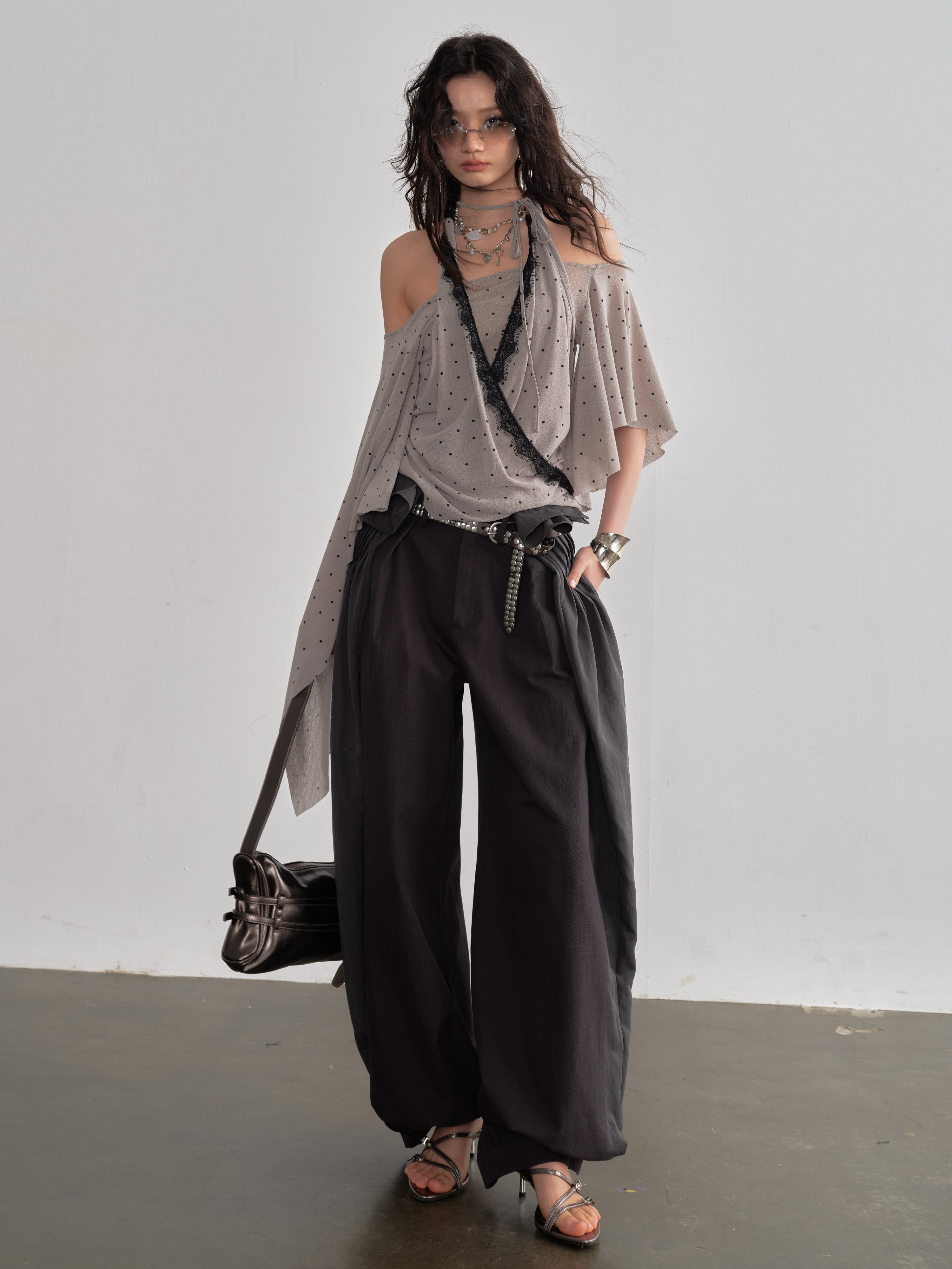 Retro Asymmetrical Shawl-sleeve Halter Top Blouse thumbnail 2
