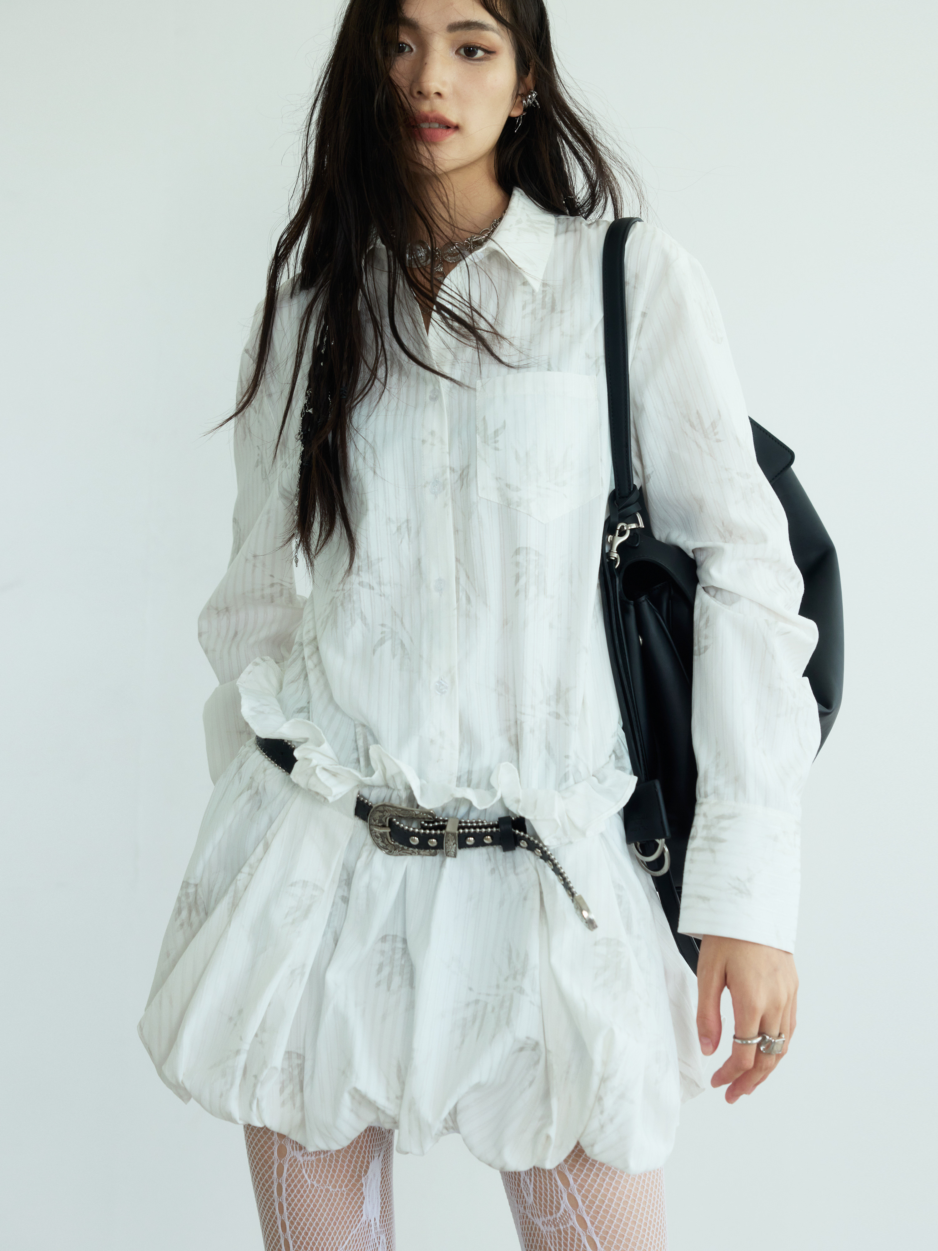 Versatile New Chinese-Style Printed Pleated Bloom-Shape Shirt Dress thumbnail 2