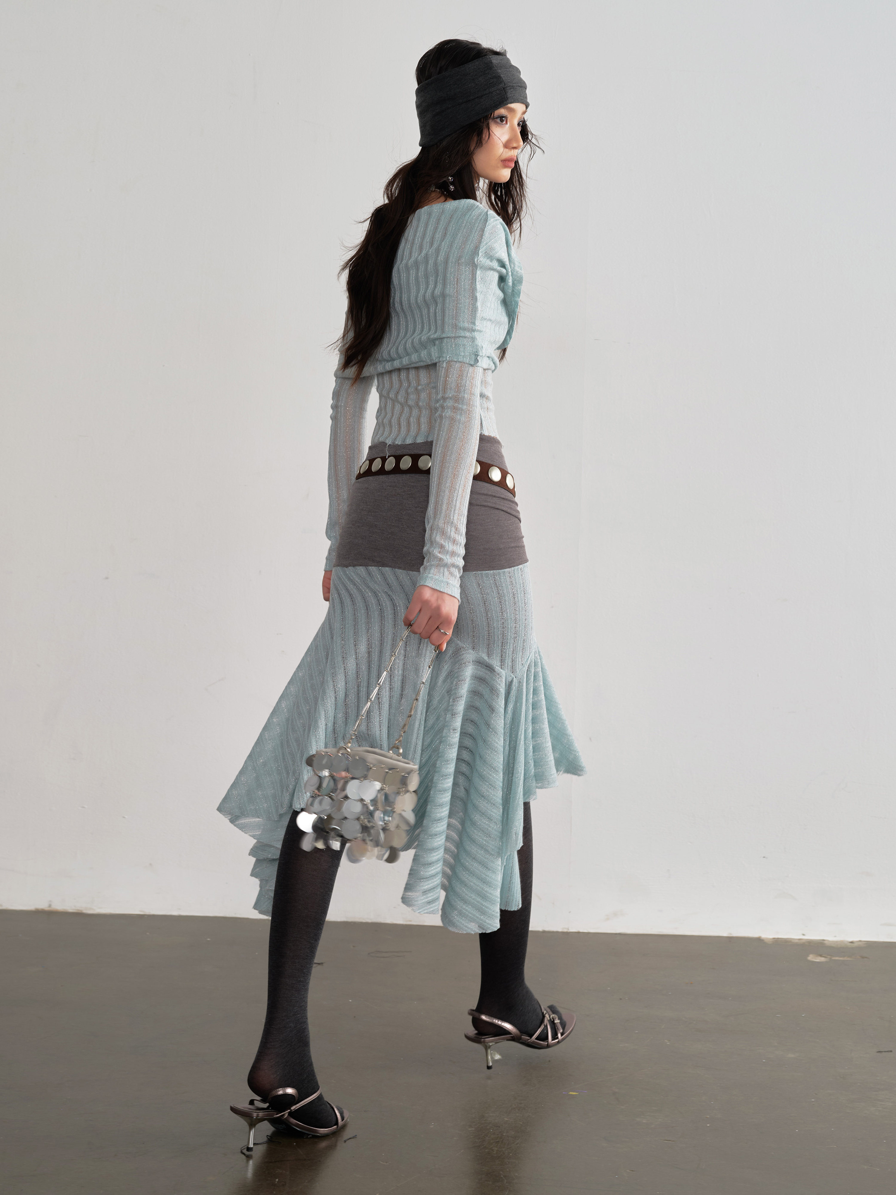 Romantic Mint Sea Salt Sheer Top With An Asymmetrical Skirt thumbnail 4