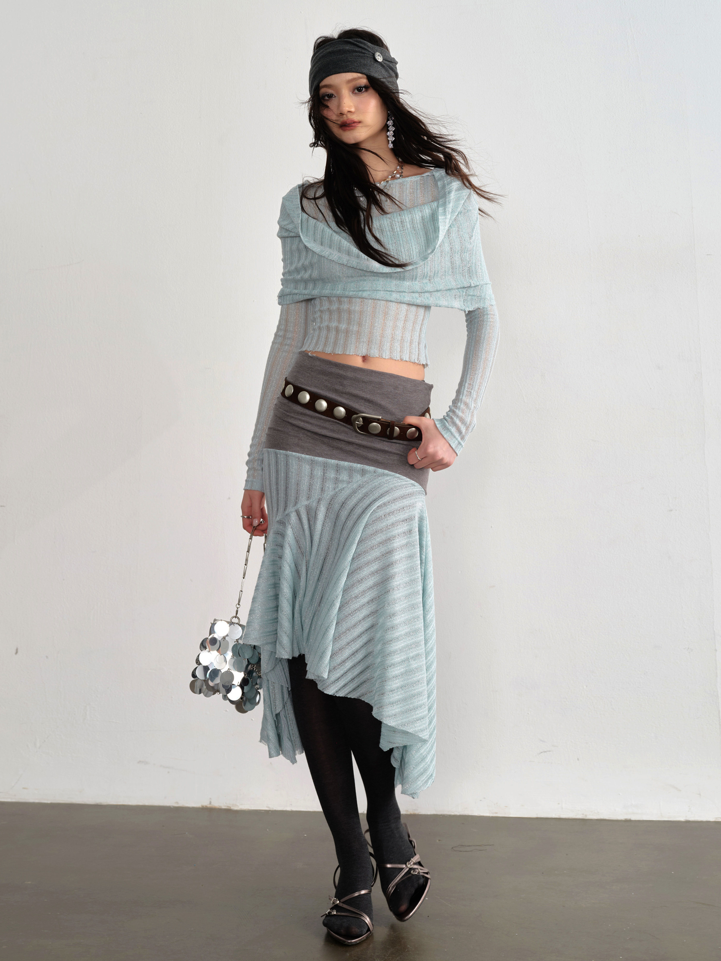 Romantic Mint Sea Salt Sheer Top With An Asymmetrical Skirt thumbnail 3