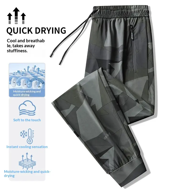 Summer Camouflage Loose-Fit Plus-Size Stretch Quick-Dry Sports-Casual Mens Ankle-Tightening Trousers